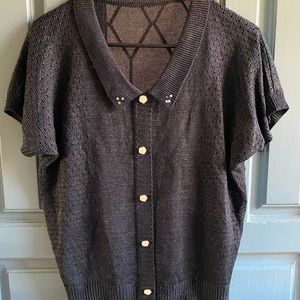 Vintage sheer black sweater top w/ antique buttons